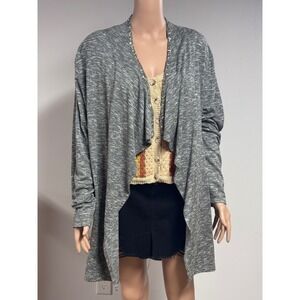 Juicy Couture Gray Marl Open Front Cardigan Sequin Trim Draped Sweater Womens XL